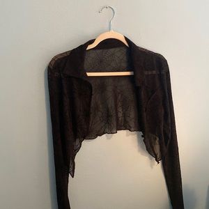 Mesh spiderwebbed detail cropped long sleeve top